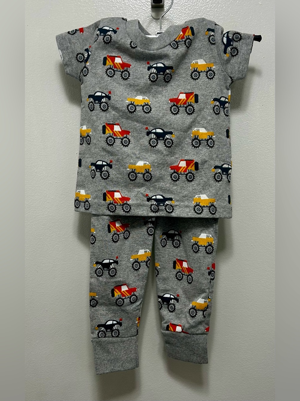Gray Kids Pajama Set with Red, Yellow & Black Truck Print